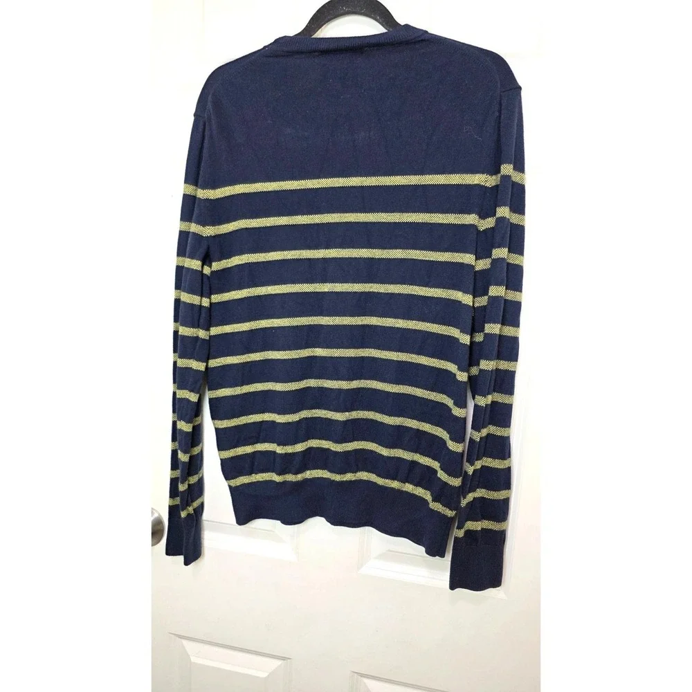 Banana‎ Republic Navy & Yellow Striped Sweater M 85% Pima Cotton 15% Cashmere